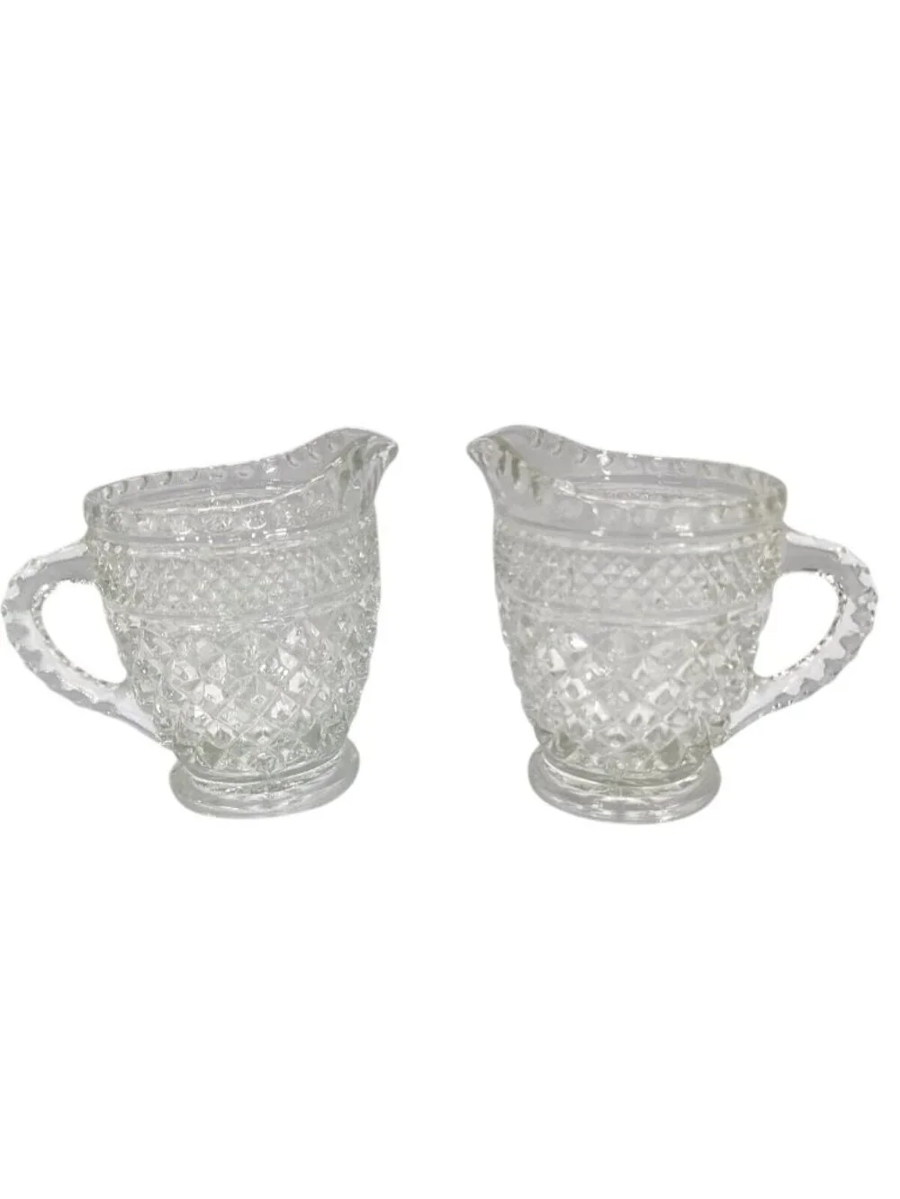 Vtg Anchor Hocking Wexford Pressed Glass Creamers Lot Of 2 Diamond Cut Pattern